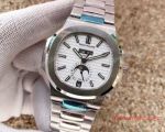 Swiss Patek Philippe Nautilus Moonphase Replica Watch - White Day Date All Stainless Steel Watch